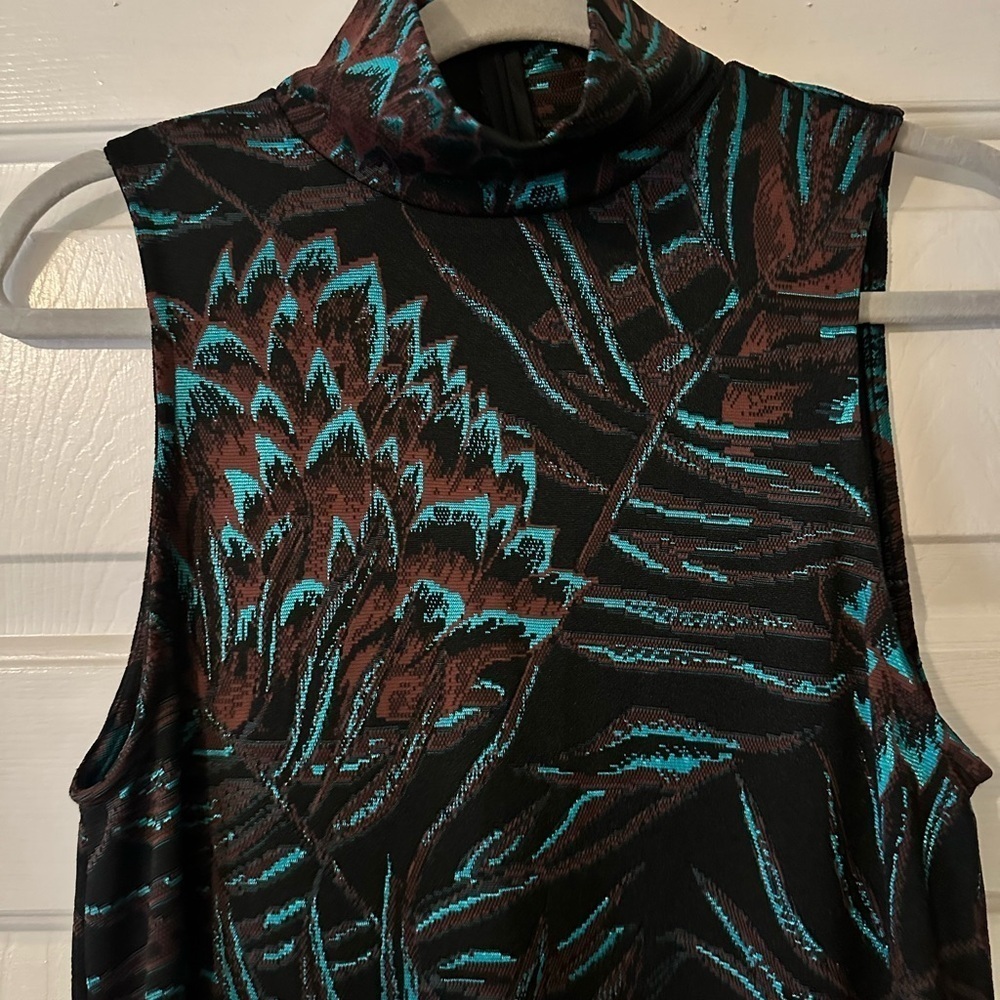 Mara Hoffman teal and chocolate brown floral print swing mini dress, size small - Picture 3 of 8
